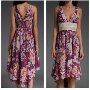 Free people lovely garden in maroon rose crochet waist high low dress sz 2